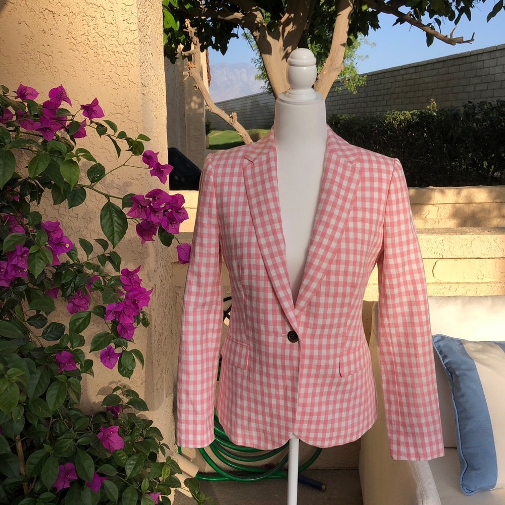 J Crew Campbell Blazer in Pink and White Gingham Check